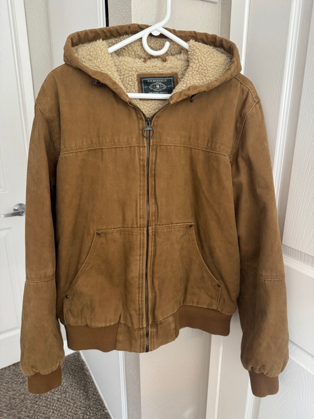 G.H. Bass & Co. Tan Sherpa-Lined Hooded Canvas Jacket- SIZE M